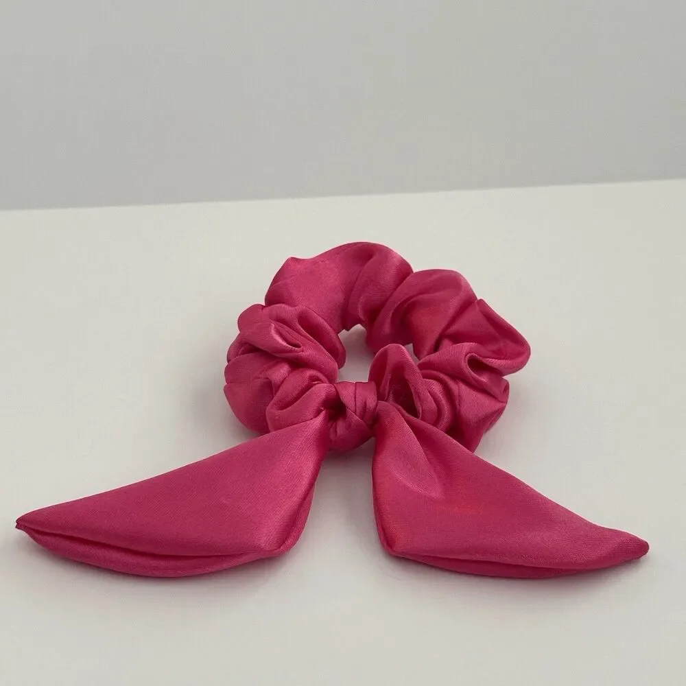 Luxury Hot Pink Satin Bow Scrunchie Handmade – Statement Hair Accessory - Picture 14 of 16